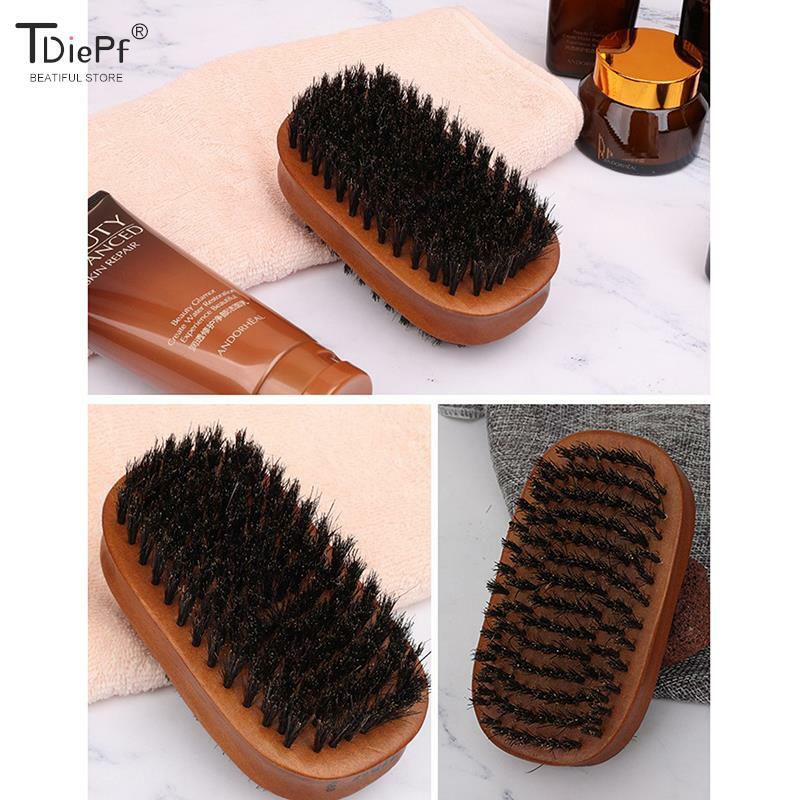 1PCS/Set Men Boar Bristle Hair Brush Natural Wooden Wave Brush For Male Beard Hairbrush Dual-purpose Double-sided Beard Brush