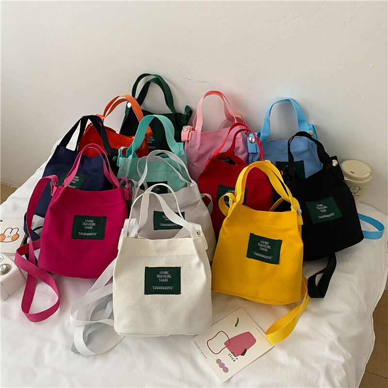 Women Handbags Fashion Shoulder Bags Canvas Letter Print Small Crossbody Bag Large Capacity Outdoor Bucket Lunch Bag Shopper Bag