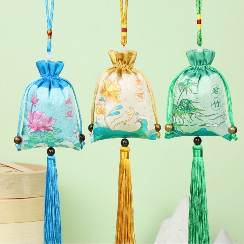 Hangende Vrouwen Sachet Mode Bloemenprint Klein Zakje Chinese Stijl Sachet Hanger Kwast Sieraden Verpakking Kinderen