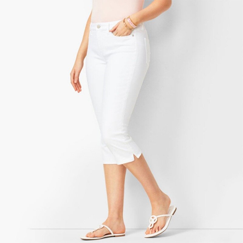 Weiße kurze Jeans Frauen Sommer mode schlanke mittlere Taille schwarze enge Jeans hose Frau sexy Stretch dünne waden lange Jeans