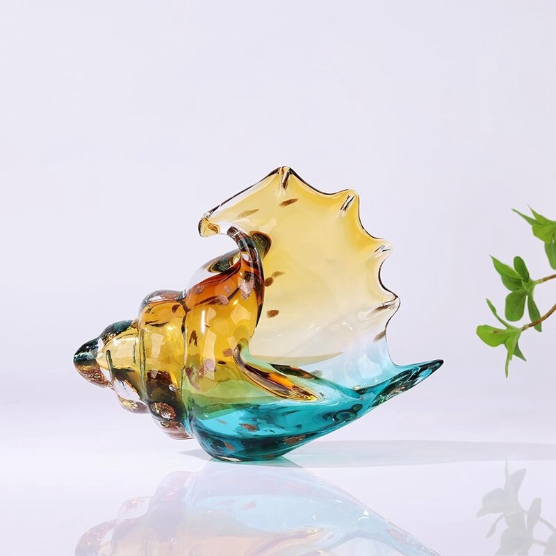 Mão soprado vidro Conch Estátua, Home Decor com conchas do mar, Âmbar Vidro Arte, Estante Decoração