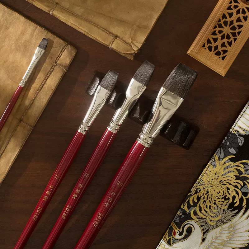 High Quality Squirrel Flat Paint Brush Wooden Handle Painting Brush Set for Watercolor Acrylic Oil Painting Artist Art Supplies