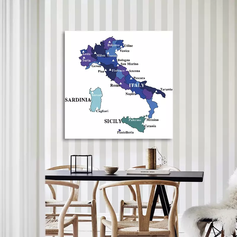 Pintura en lienzo Vintage de 150x150cm, póster grande para decoración del hogar, suministros escolares, mapa politico de Italia, no tejido