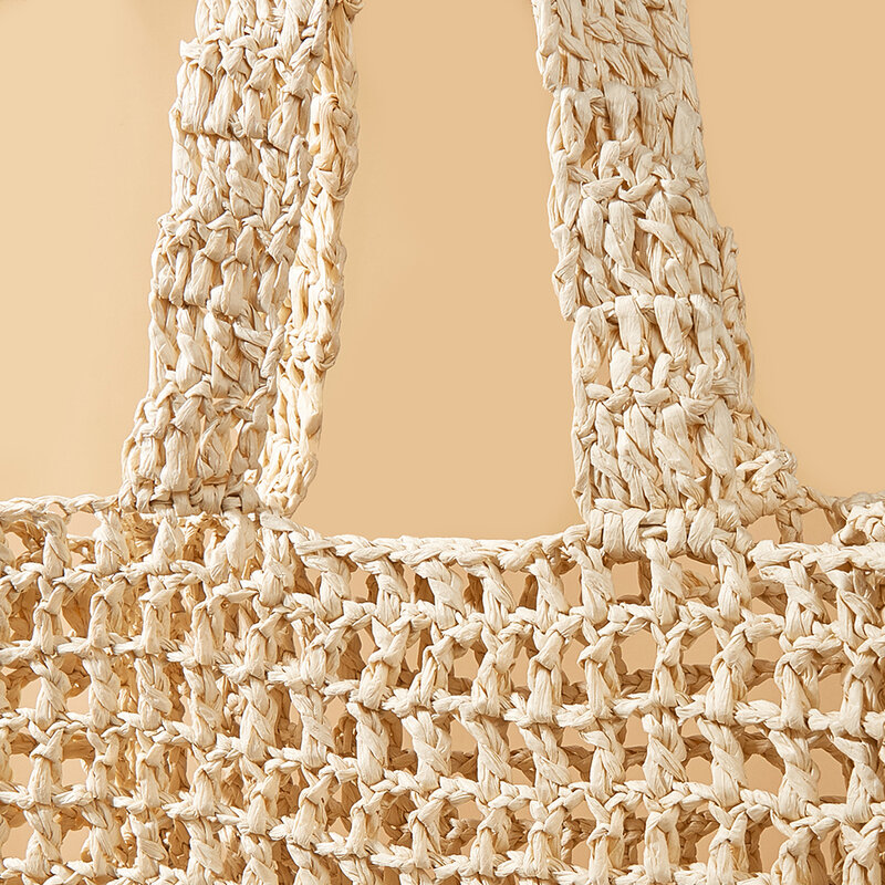 Tas tangan musim panas, tas tangan musim panas buatan tangan, tas ketiak tenun berongga kasual sederhana portabel jaring Crochet indah untuk liburan Tepi pantai