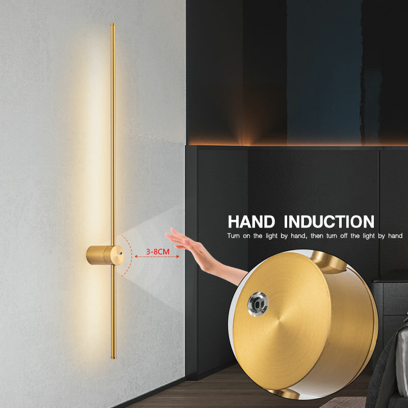 Lampu Dinding LED, sakelar induksi tangan Modern, lampu dinding Sensor tempat lilin rotasi 360 °, lampu dinding untuk kamar tidur, Ruang Tamu