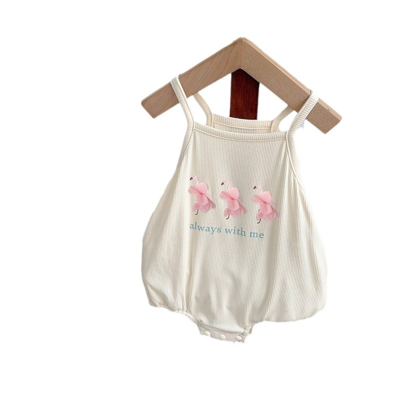 Recém-nascido sem mangas Flamingo impresso macacão, bodysuit de bebê musselina solta, respirável roupa infantil fina, verão, 2022