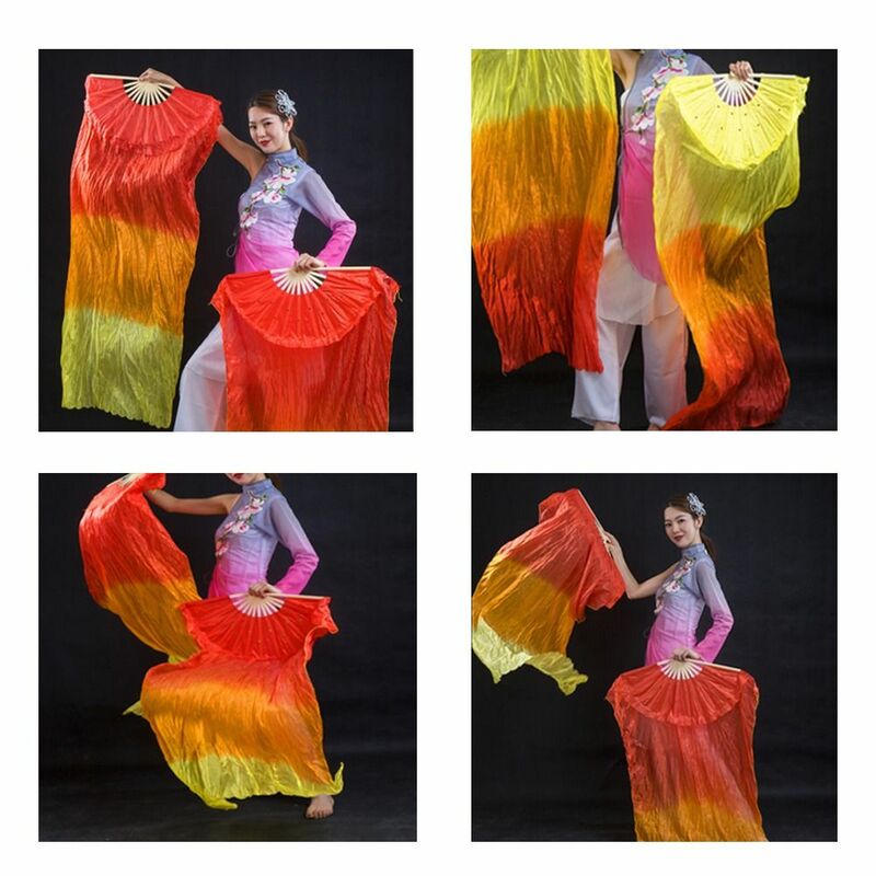 Kipas tari perut 100/150/180cm untuk anak Wanita latihan penari warna gradien panjang sutra imitasi penggemar sutra Rayon penjualan laris