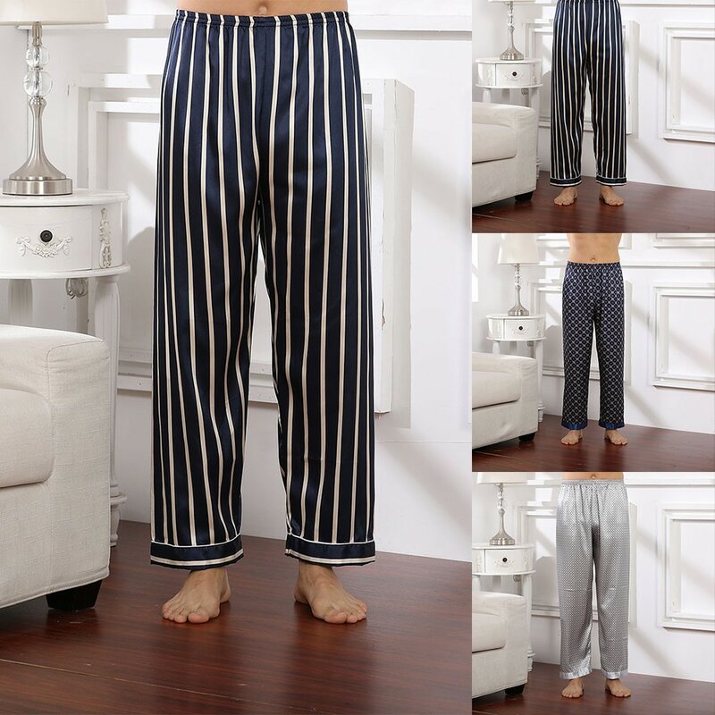Męskie satyna jedwabna casualowe luźna piżama spodnie do jogi świąteczne piżamy spodnie odzież domowa spodnie wygodne proste stroje Loungewear
