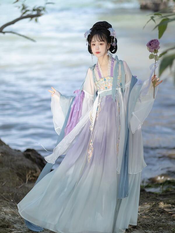 Primavera Verão Estilo Chinês Mulheres Tradicional Hanfu Vestido Hanfu Menina Pesado Bordado Fada Tradicional Cosplay Hanfu Dress Set