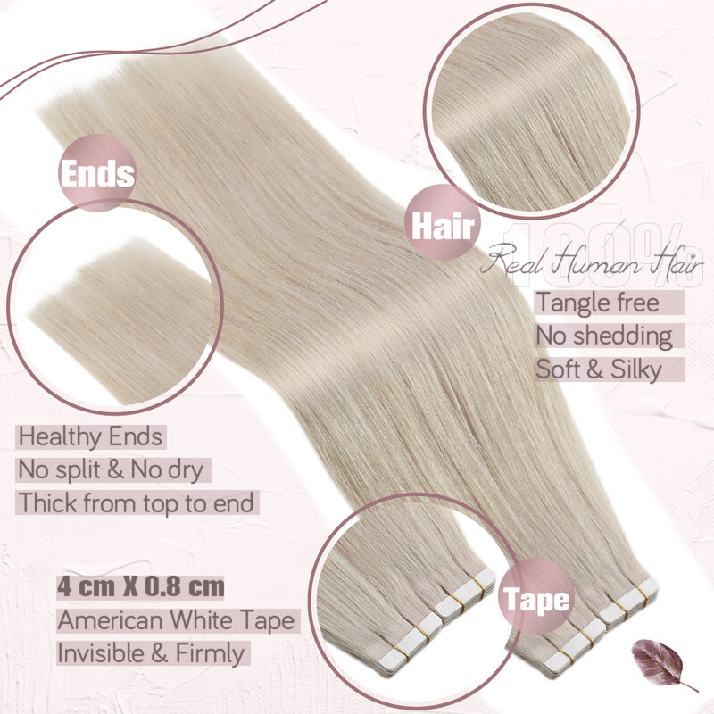 Ugeat fita em extensões de cabelo humano real natural brasileiro remy cabelo em linha reta sem costura da pele trama para mulheres balayage 20p/40p