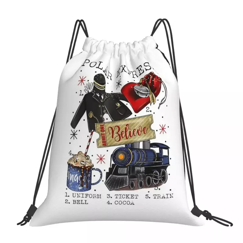 The Polar Express Backpack Casual Portable Drawstring Bags Drawstring Bundle Pocket Sundries Bag Book Bags For Man Woman Student