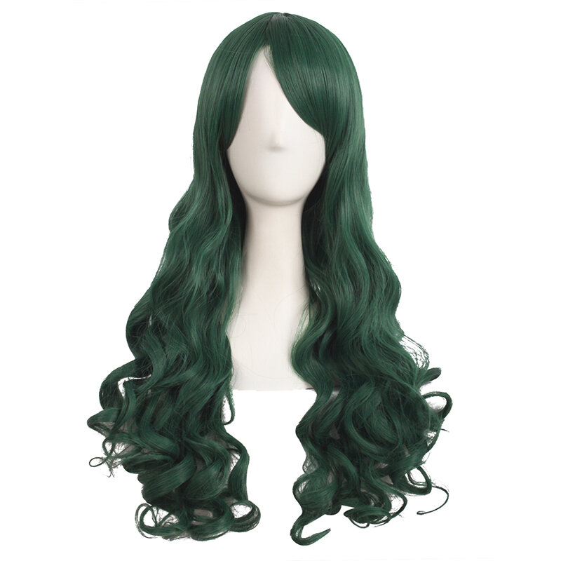Cos Wig Female Long Curly Lolita Grip Pair Ponytail Big Wave Dark Green Anime Lolita Full-Head Wig