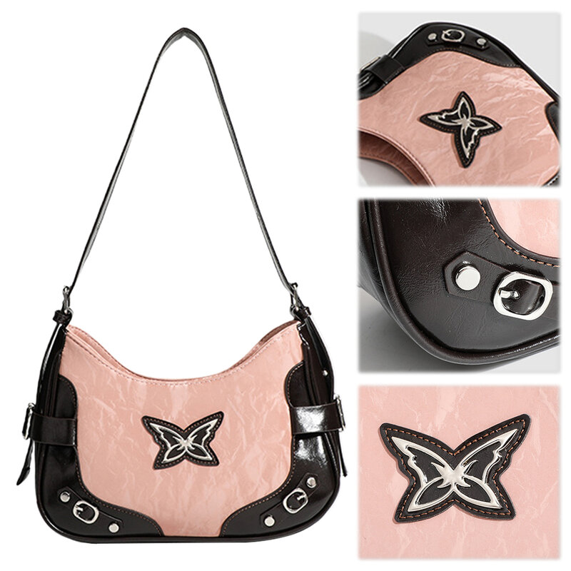 PU Leather Butterfly Chic Crossbody Bag para mulheres, Bolsa Tote, Bolsa de axilas, Bolsa diária ao ar livre, Moda garota legal
