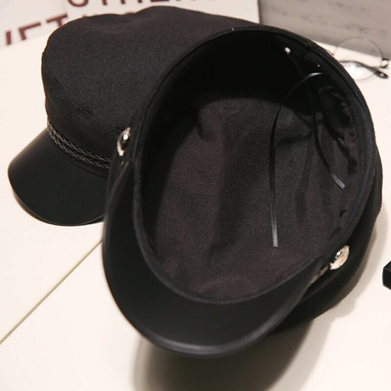 남녀공용 블랙 모자 베레모 모자, 세일러 모자, 8 각형 모자, 생도 여행 플랫 탑 용수철, 가을