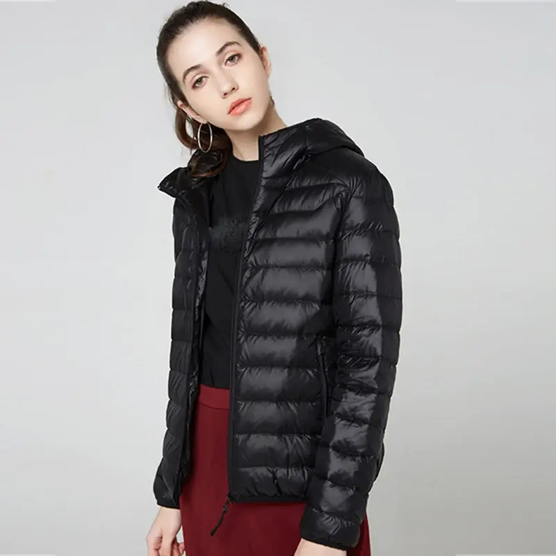 여성 패션 후드 짧은 패딩 재킷, 2023 봄 겨울 90% 화이트 덕 다운 경량 포장 가능 여성 따뜻한 파카, 신상