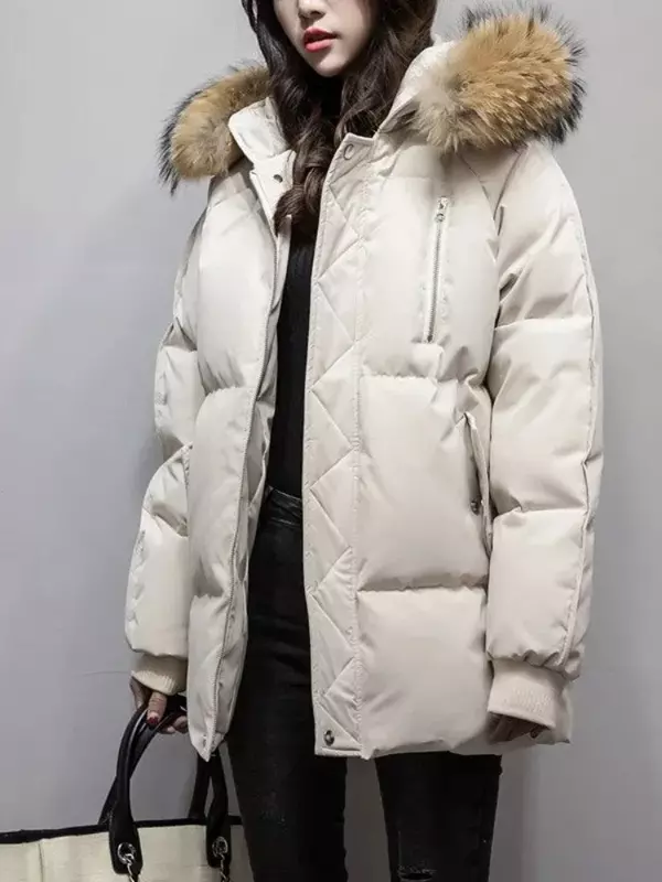2024 겨울 재킷 여성용 파카, 큰 모피 칼라 후드, 두껍고 따뜻한 짧은 여성 코트, 루즈 캐주얼 아웃웨어, 다운 코튼 재킷