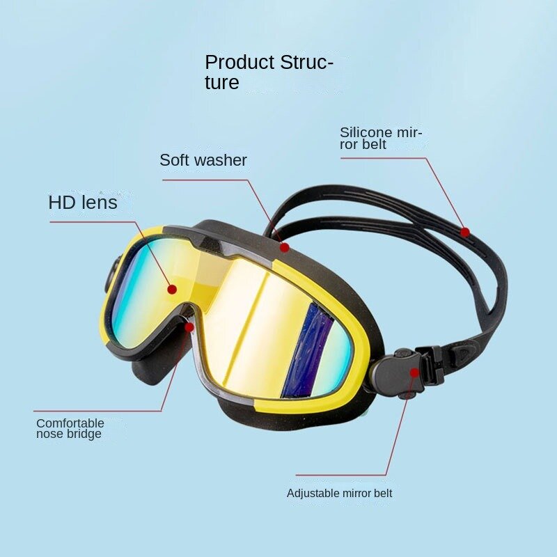 Nieuwe Grote Frame Professionele Volwassen Bescherming Lens Mannen Vrouwen Zwembril Waterdichte Verstelbare Siliconen Zwembril
