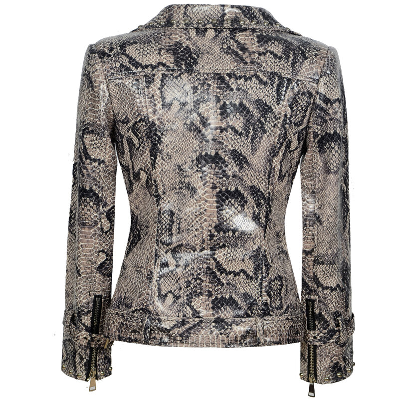 Sx moda outono inverno feminino pu blazer jaqueta única cobra padrão animal senhoras falso couro fino streeet motocycle casacos