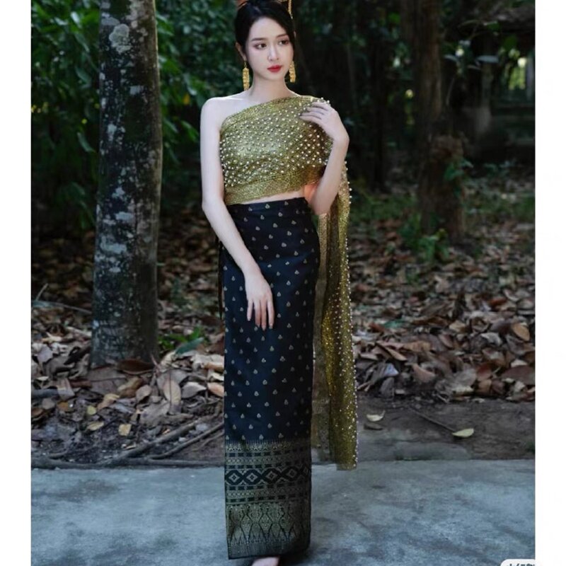 Dai Nationality Style Tube Top Skirt Set Traditional Festival Party Photography Thailand Clothing Costumes