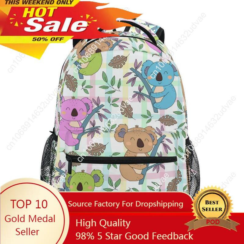 Sacos escolares impermeáveis para meninas adolescentes, mochila escolar para mulheres, impressão de koala, bolsa de livro de estudante, grandes mochilas de viagem