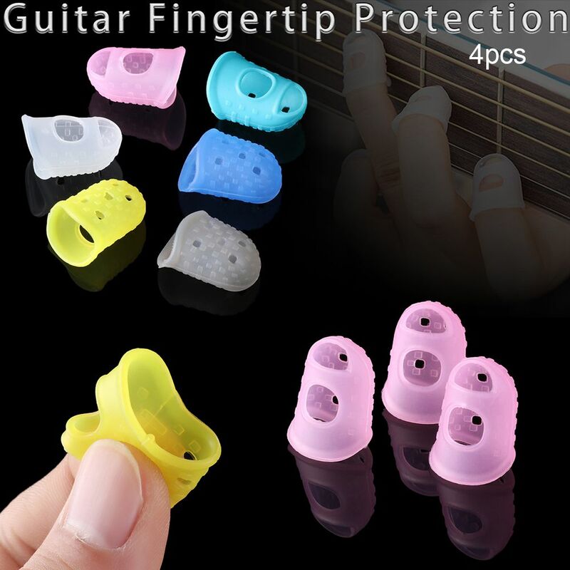 Pelindung jari 6 warna silikon anti-licin, perlindungan ujung jari gitar, aksesori tekan Fingerstall untuk Ukulele
