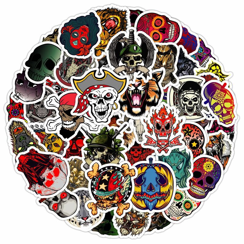 50 buah stiker grafiti seri tengkorak Punk cocok untuk helm Laptop Dekorasi Desktop mainan stiker DIY grosir