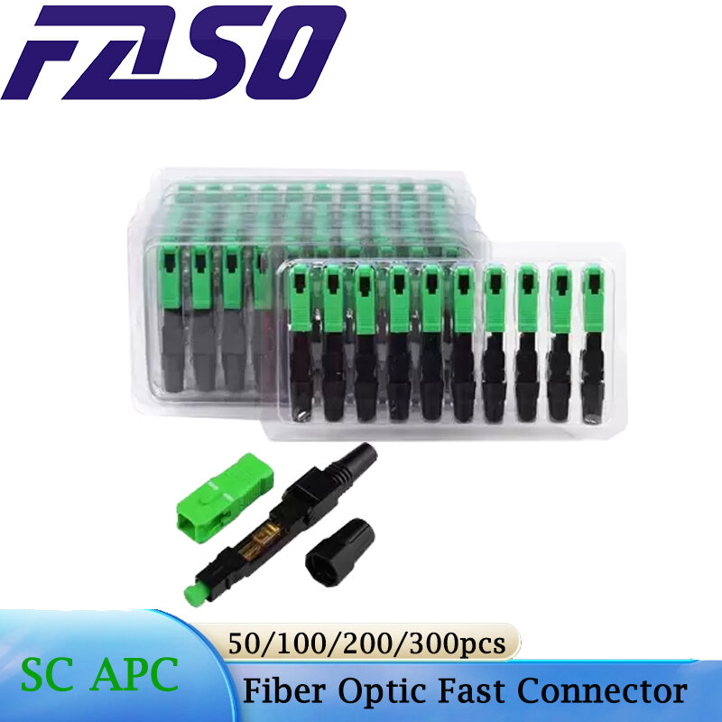 Konektor cepat serat optik FTTH SC APC, 50/100/200/500 buah konektor serat optik SC FTTH konektor serat optik