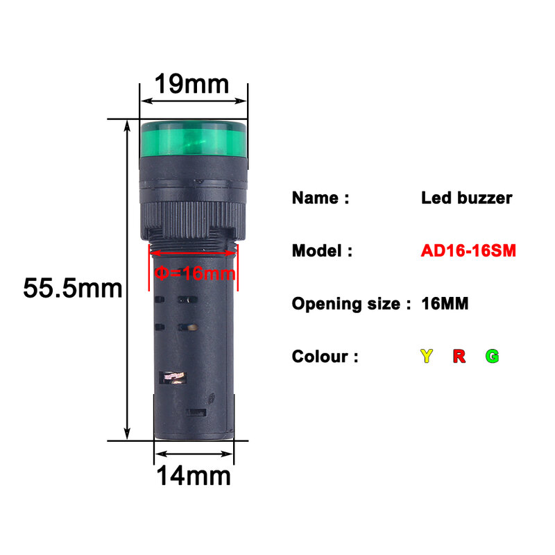 ไฟสัญญาณเตือนเมื่อมีเสียงเตือน1/3/5/10ชิ้น AD16-22SM 16SM สีแดงสีเขียวสีเหลือง12V24V220V 22มม. 16มม. ไฟ LED