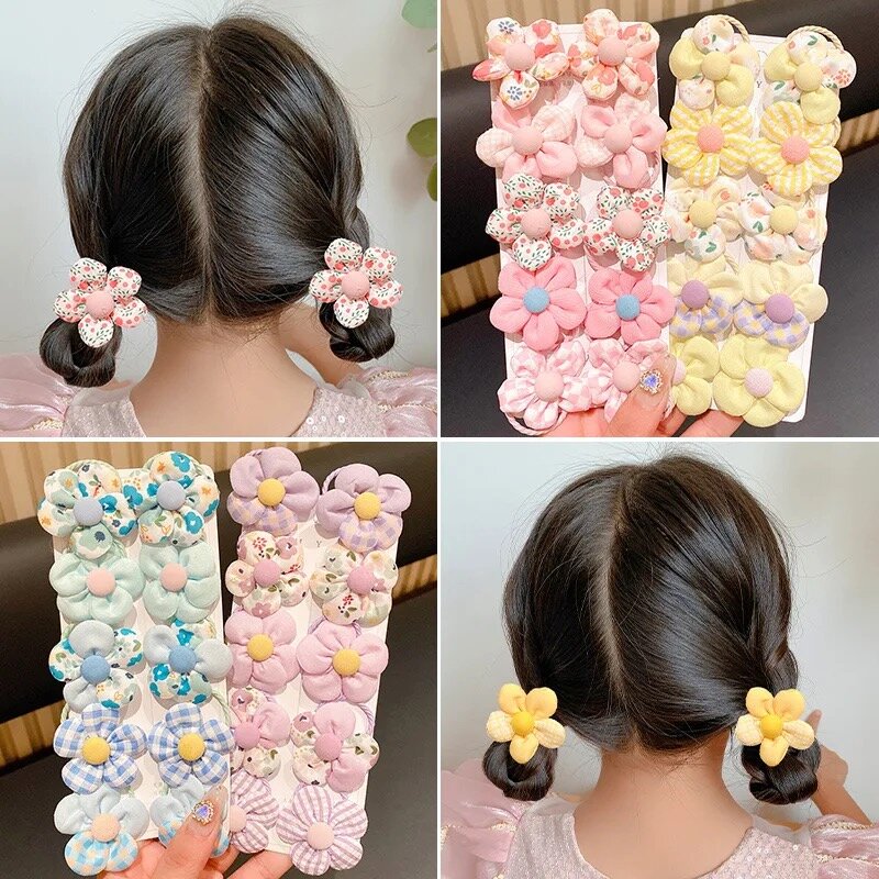 Bandas elásticas para el pelo para niña, accesorios para el cabello de goma suave con flores de colores bonitos, 10 unidades por Set
