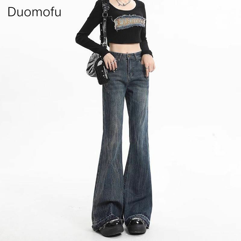جينز Duomofu عالي الخصر للنساء ، جينز فضفاض وضيق واسع بجيوب ، بسيط وسحاب ، أمريكية وعصرية ، كاجوال وعصري ، جديد للخريف