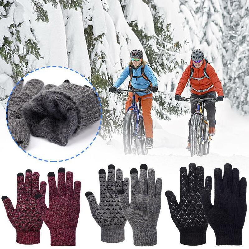 New Winter Knitted Gloves Touch Screen Thickened Warm Outdoor Cycling Motorcycle Skiing Full Finger Gloves For Women Men