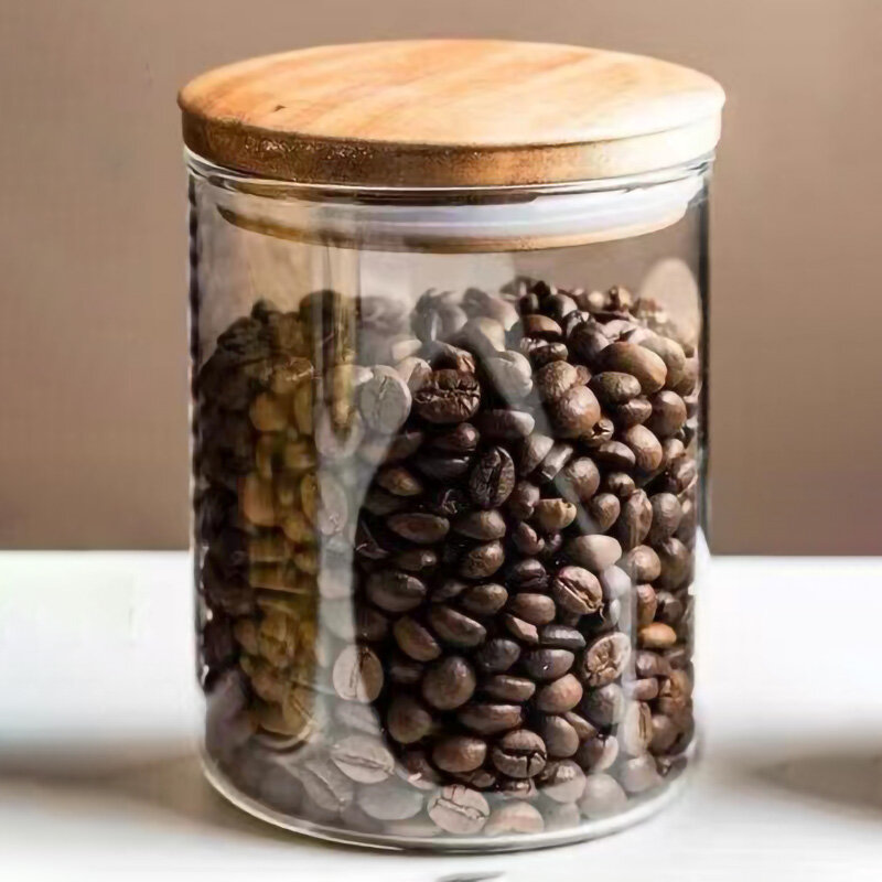 Mini recipiente hermético de vidrio para granos de café, tapa de madera, contenedor portátil para almacenamiento de alimentos, tarro de dulces y té, 100ML
