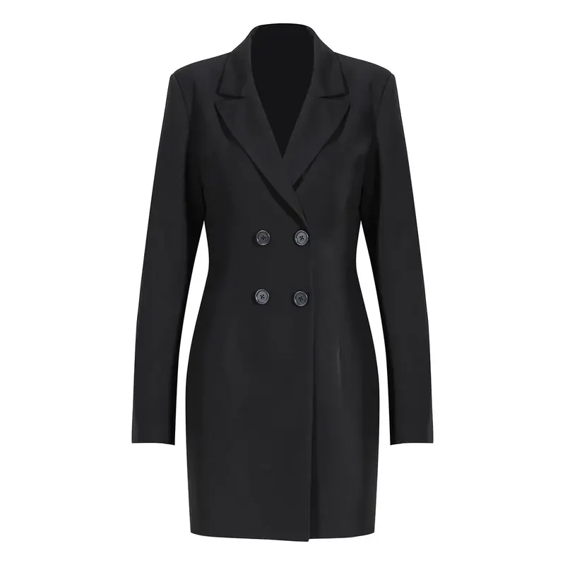 Женский костюм с юбкой, черный комплект из 2 предметов, блейзер с поясом и платье для выпускного вечера, официальная деловая длинная куртка, двубортное пальто