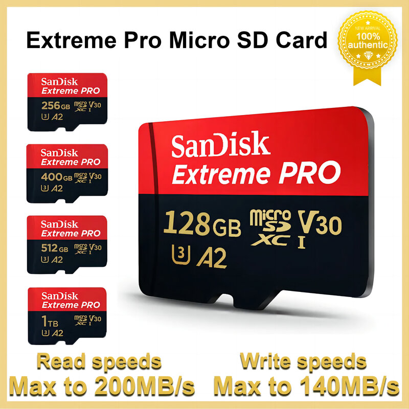 SanDisk Extreme Pro 플래시 마이크로 SD 카드, 128GB 카드, SDXC UHS-I 400GB 256GB 64GB U3 V30 TF 카드 메모리 카드 어댑터, 카메라 DJI용