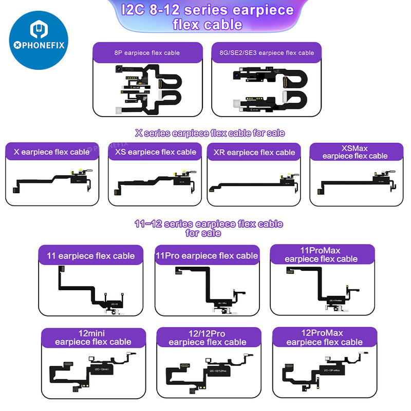 I2C Earpiece Flex Cable Ear Speaker Proximity Sensor Test Flex Ribbon Cable for IPhone 8 SE2 SE3 X 11-14 Replacement Accessories