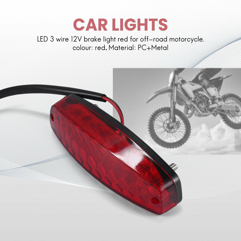 Luz traseira do freio para ATV, Lâmpada de sinal da motocicleta, 12V, 3 fios, vermelho, Off Road, acessórios, luzes do carro
