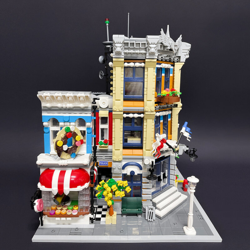 89134 JIESTAR креативный эксперт уличный вид полицейский участок кубики Moc Moduler дом строительные блоки модели игрушки подарки угол кафе