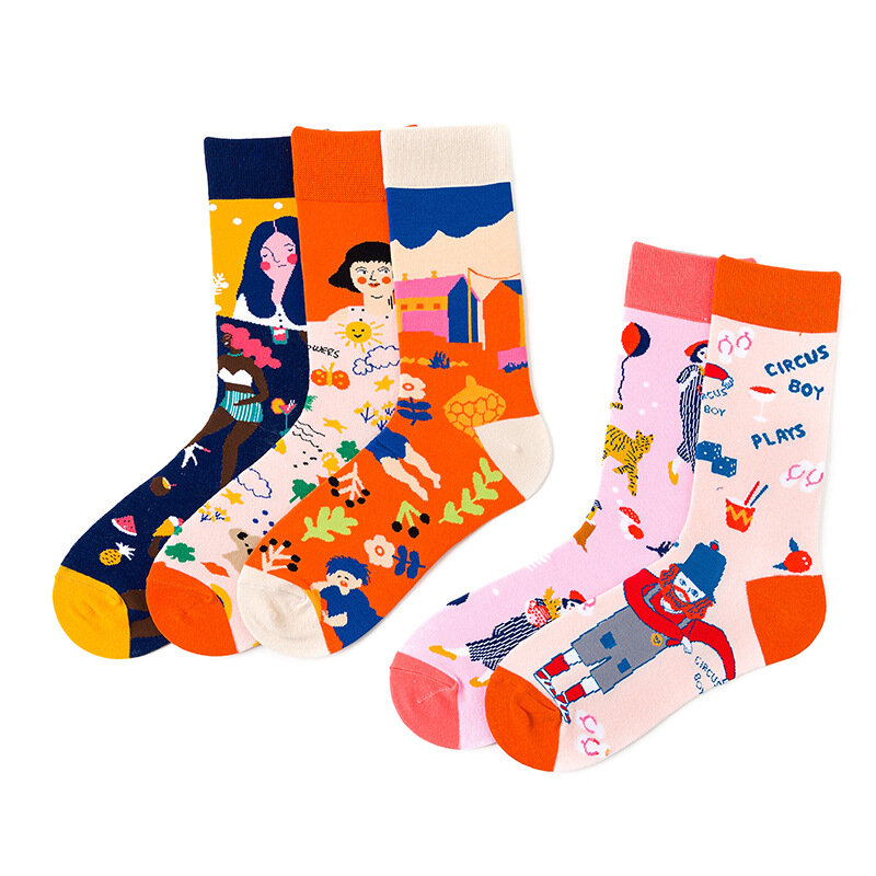 Personalidade criativa meados de tubo meias de algodão colorido mid-tube maré meias dos desenhos animados sun socks