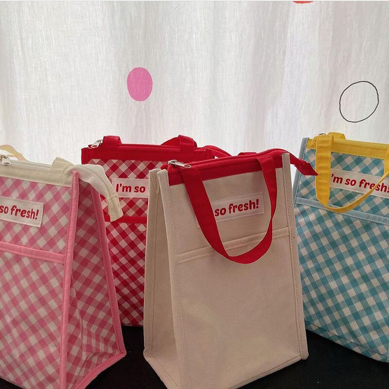 Kinder Mittagessen Tasche 2022 Neue Koreanische Plaid Picknick Tasche Isolierte Mode Mama Taschen