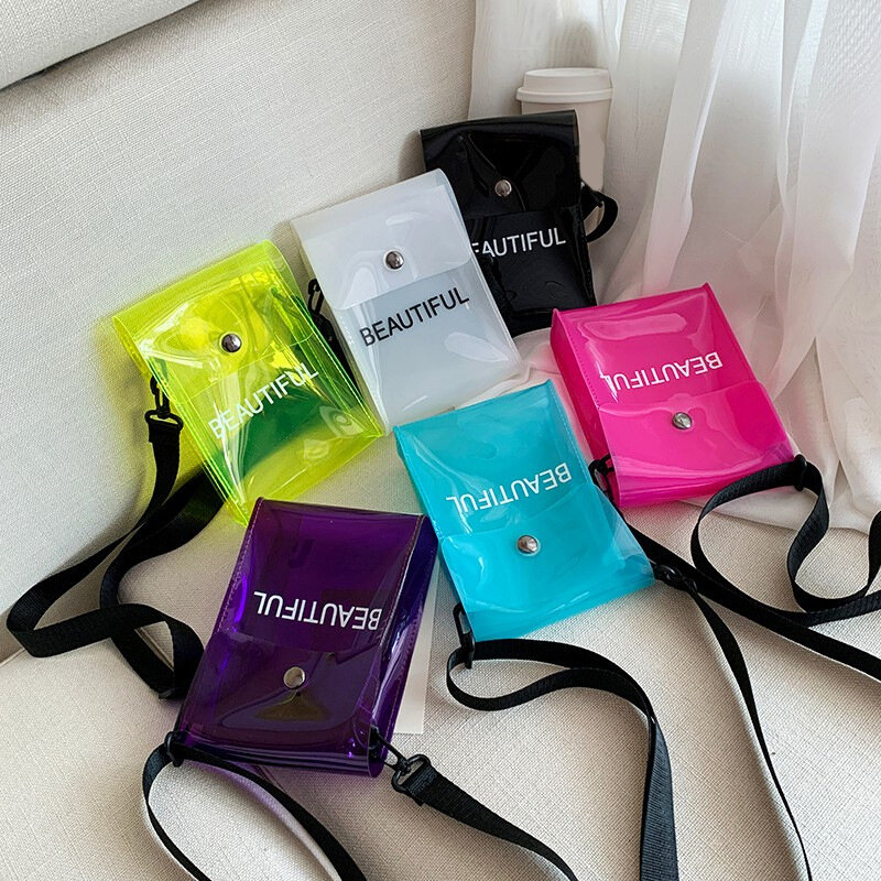 Mobile Phone Bag Fashion Ladies Summer PVC Jelly Color Crossbody Bag Transparent Messenger Bag Single Shoulder Bag Phone Pocket