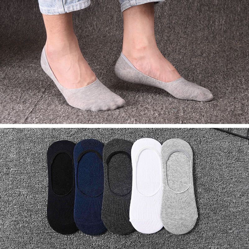 5 Pairs Plus Size 47,48 Mens Boat Socks Large Summer Non-slip Silicone Invisible No Show Sock Slippers Cotton Black Sporty Meias