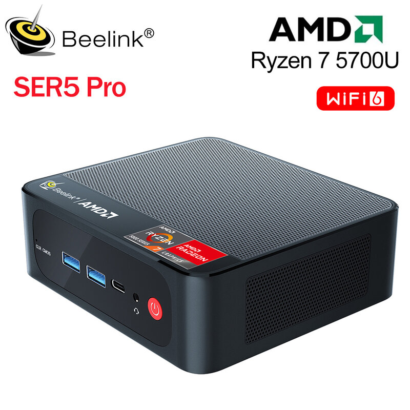 2023 Beelink SER5 Pro Ryzen7 5700U Mini PC DDR4 32GB SSD 500GB NVME SSD Wifi6 Desk Computer VS SER5 Max 5800H
