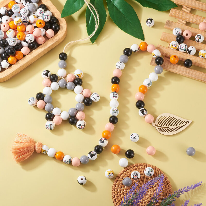 Cute Animal Wood Beads Cat Dog Bunny Pattern Spacer Wooden Loose Beads for DIY Earring Necklace Bracelet Jewelry Making Supplies