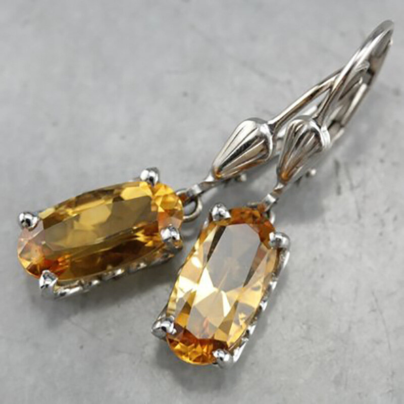 2024, Fashion, Yellow Rectangle, Sparkling, Exquisite Jewelry, Versatile, Men's and Women's, Gifts, Love, Charming Earrings