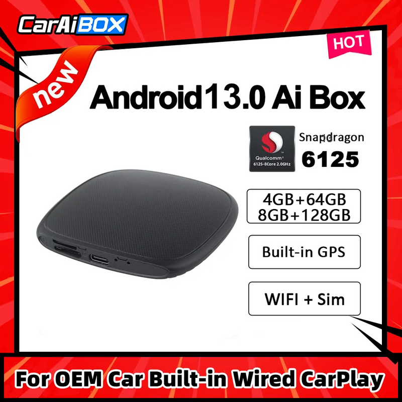 CarAiBOX-2023 Android 11 Carplay AI Streaming Box, 4 Go, 64 Go, GPS intégré, Carplay sans fil, Android Auto Limitation, Android Box