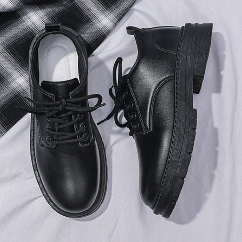 Туфли мужские на шнуровке, Повседневная дышащая обувь для прогулок, модные черные, на платформе, в деловом стиле, ручная работа, лето 2024