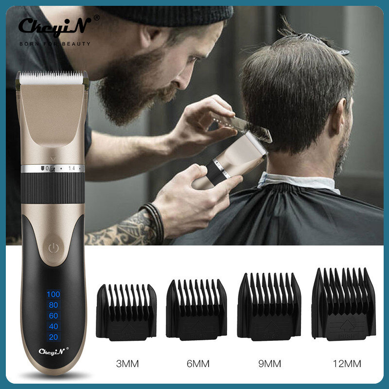 Profissional máquina de cortar cabelo barbeiro aparador de barba recarregável máquina de corte de cabelo lâmina cerâmica baixo ruído adulto garoto corte de cabelo