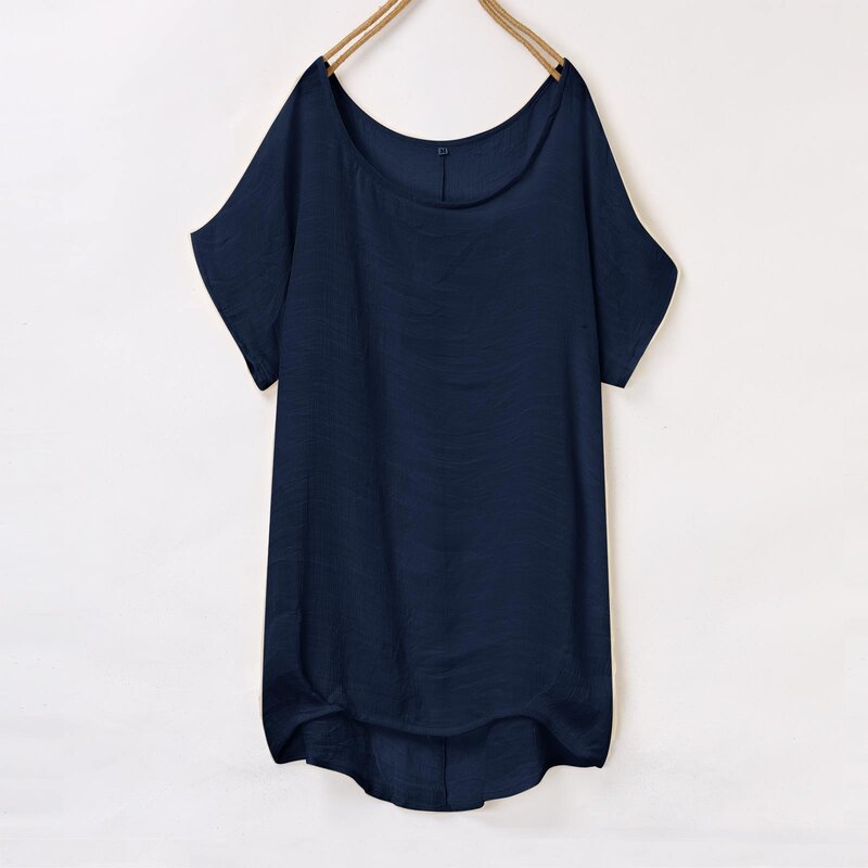 Womens Blouse Bat Short Sleeve Cotton Linen Casual Thin Section Top Blouse Solid Plus Size O Neck Loose Pullover Shirt blusas