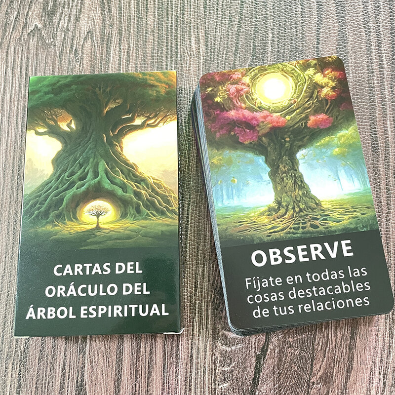 Cartas de oráculo de telepatía de árbol español, baraja de Tarot de adivinación Prophecy con significado en él, palabras clave Taro, 56 cartas