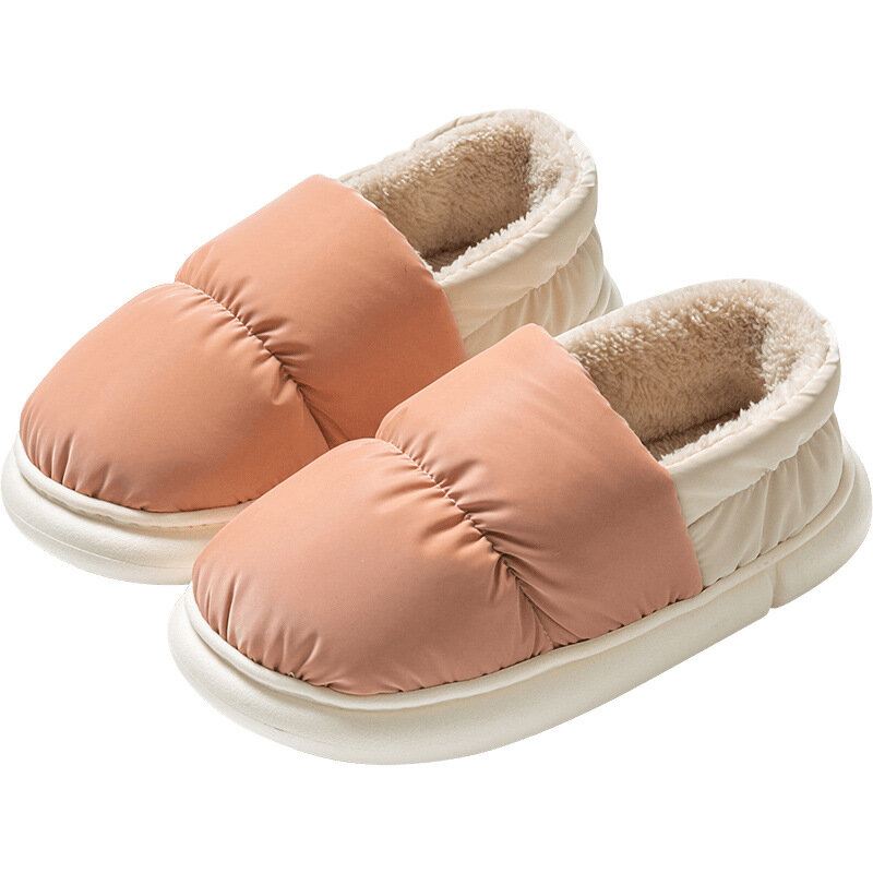 Cotton Slippers Women's Winter Home Thick Bottom Slippers Indoor Down Cloth PVC Warm Cotton Slippers For Man